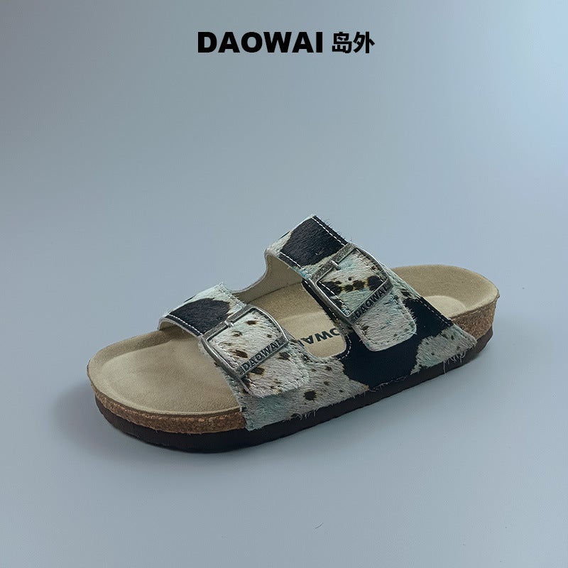 Daowai Boken Shoes Outside The Island Horse Fur Two-Strap Cork Flip Flops Retro Fashion Boston Men'S And Women'S Boken Shoes - Image 3