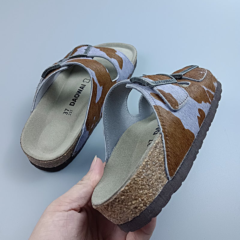 Daowai Boken Shoes Outside The Island Horse Fur Two-Strap Cork Flip Flops Retro Fashion Boston Men'S And Women'S Boken Shoes - Image 4