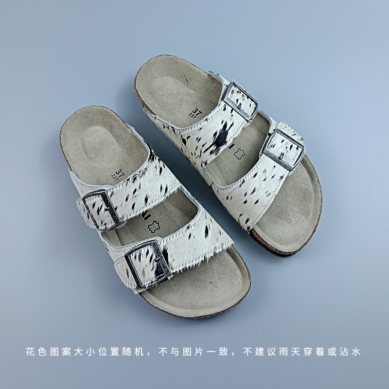 Daowai Boken Shoes Outside The Island Horse Fur Two-Strap Cork Flip Flops Retro Fashion Boston Men'S And Women'S Boken Shoes - Image 1