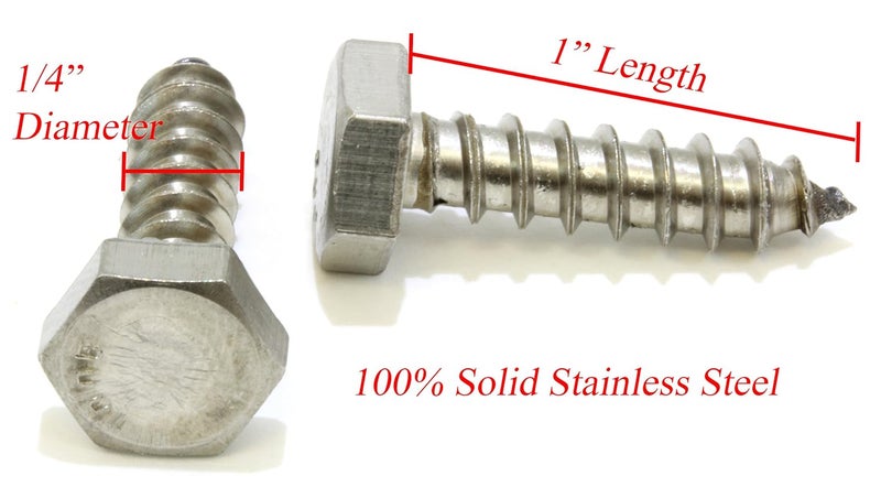 Bolt Dropper 25 Pack Lag Bolts - 1/4 x 1 Inch Hex Head Screws for Wood - 304 Stainless Steel Heavy Duty Hex Screws with Coarse Threads - Strong Rust Resistant Lag Bolts for Indoor and Outdoor Projects - Image 2