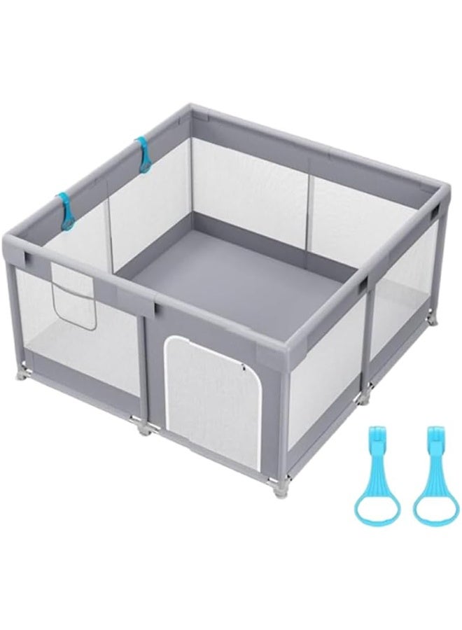 Beauenty 120x120 Baby Playpen with 2 Pull Rings - Portable Safe Indoor & Outdoor Playard & Activity Center, Baby Bumper Foam Play Fence with Breathable Mesh Sides - Image 1