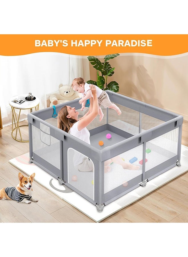 Beauenty 120x120 Baby Playpen with 2 Pull Rings - Portable Safe Indoor & Outdoor Playard & Activity Center, Baby Bumper Foam Play Fence with Breathable Mesh Sides - Image 5