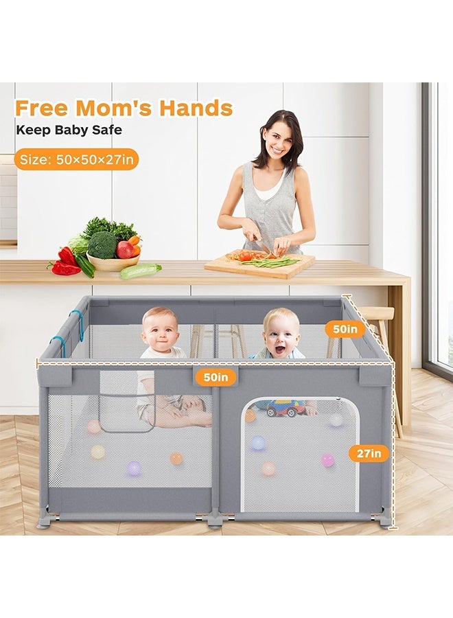 Beauenty 120x120 Baby Playpen with 2 Pull Rings - Portable Safe Indoor & Outdoor Playard & Activity Center, Baby Bumper Foam Play Fence with Breathable Mesh Sides - Image 2
