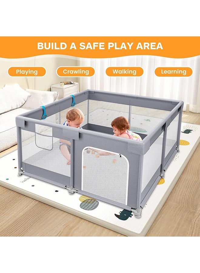 Beauenty 120x120 Baby Playpen with 2 Pull Rings - Portable Safe Indoor & Outdoor Playard & Activity Center, Baby Bumper Foam Play Fence with Breathable Mesh Sides - Image 4