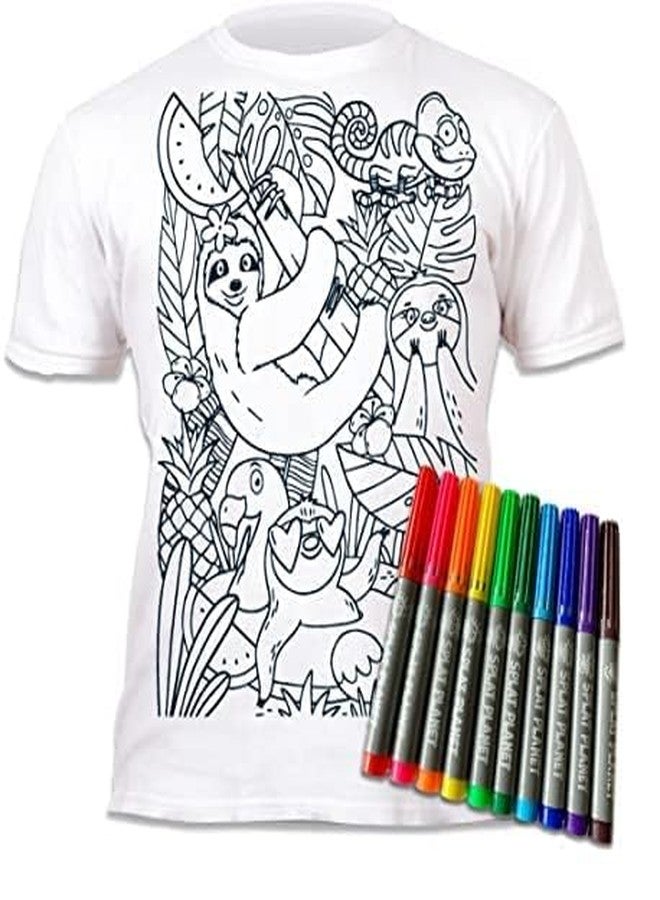 Splat Planet Color-in Sloth Jungle T-Shirt with 10 Non-Toxic Washable Magic Pens - Color in and Wash Out T-Shirt (3-4 Years) White - Image 4