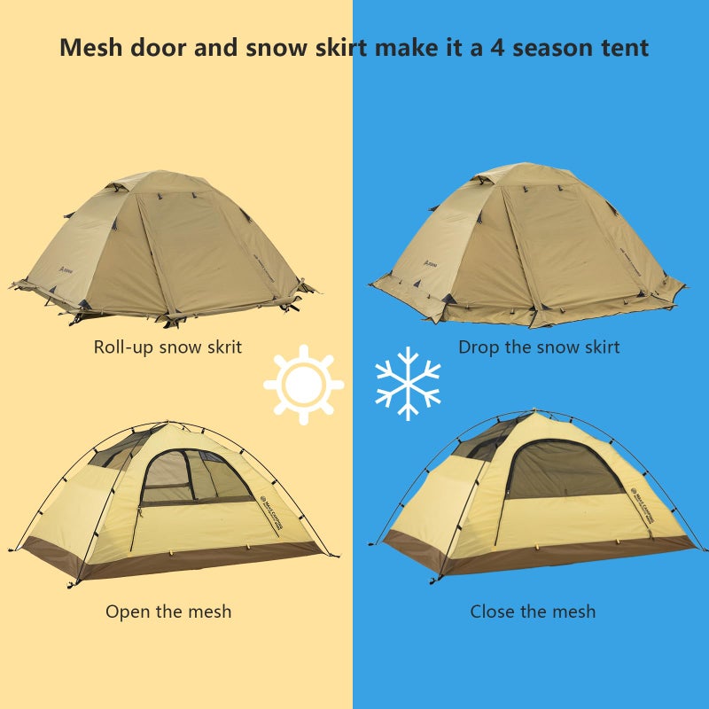 BISINNA 4 Season Tent for Backpacking Winter Tents 2 Person Lightweight Cold Weather Tents Waterproof Double Layer All Season Tent Aluminum Alloy Poles Easy Set Up for Camping, Hiking, Outdoor (Brown) - Image 3