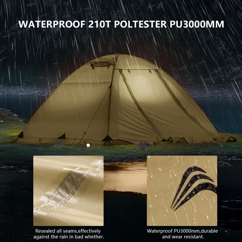 BISINNA 4 Season Tent for Backpacking Winter Tents 2 Person Lightweight Cold Weather Tents Waterproof Double Layer All Season Tent Aluminum Alloy Poles Easy Set Up for Camping, Hiking, Outdoor (Brown) - Image 4