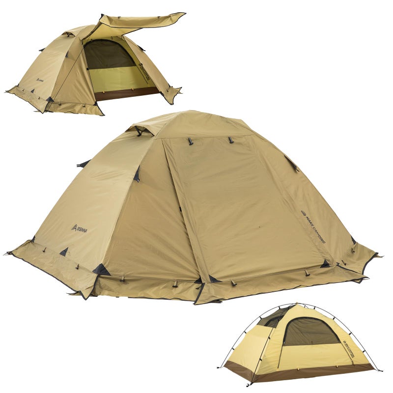 BISINNA 4 Season Tent for Backpacking Winter Tents 2 Person Lightweight Cold Weather Tents Waterproof Double Layer All Season Tent Aluminum Alloy Poles Easy Set Up for Camping, Hiking, Outdoor (Brown) - Image 1