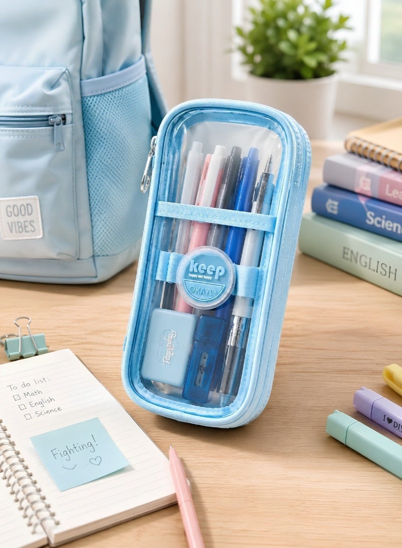 Aspire Books Pencil Case – Light Blue Transparent Zipper Pencil Case - Image 1