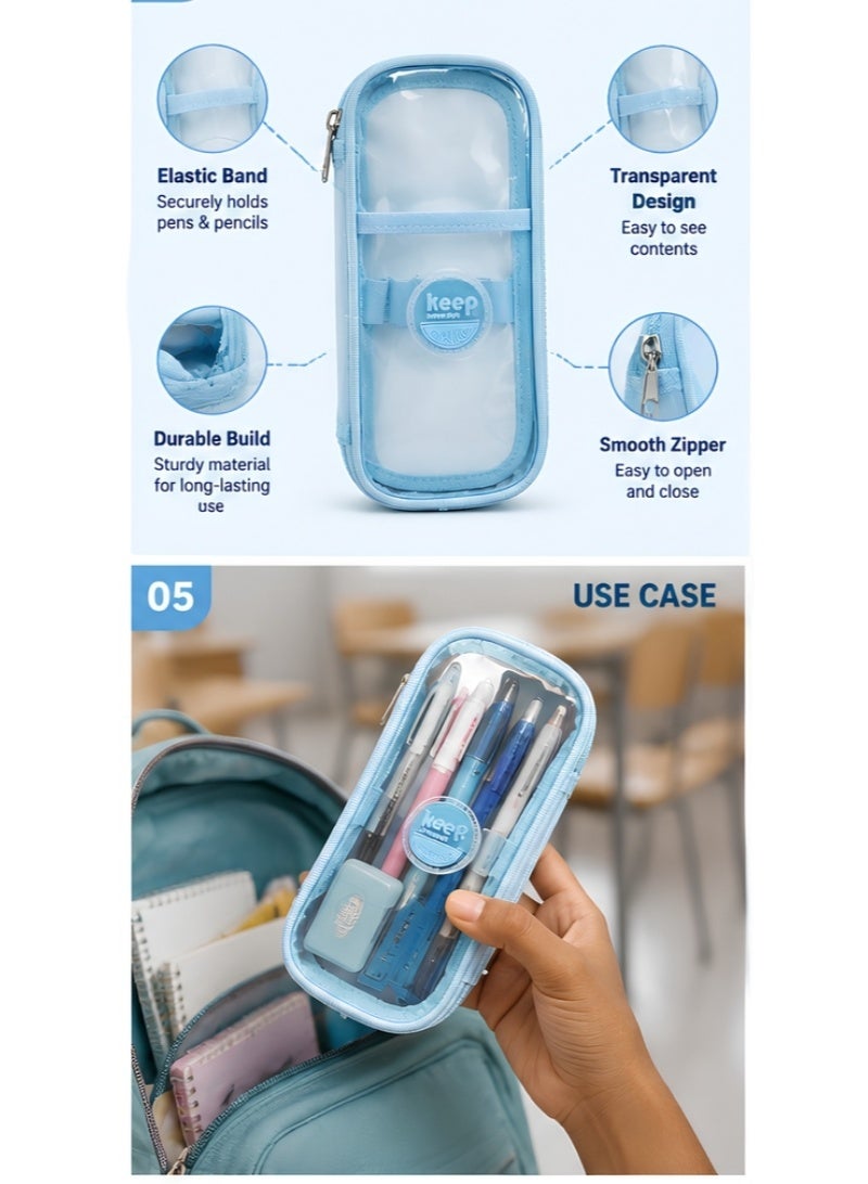 Aspire Books Pencil Case – Light Blue Transparent Zipper Pencil Case - Image 5
