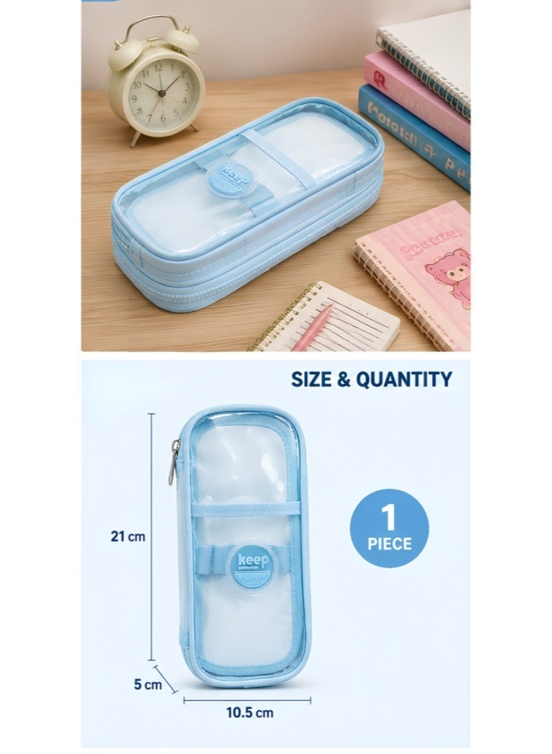 Aspire Books Pencil Case – Light Blue Transparent Zipper Pencil Case - Image 4