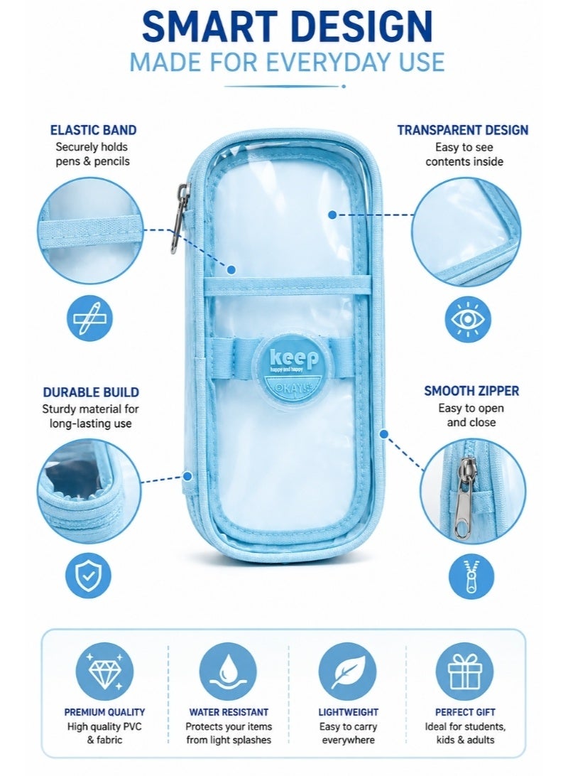 Aspire Books Pencil Case – Light Blue Transparent Zipper Pencil Case - Image 3