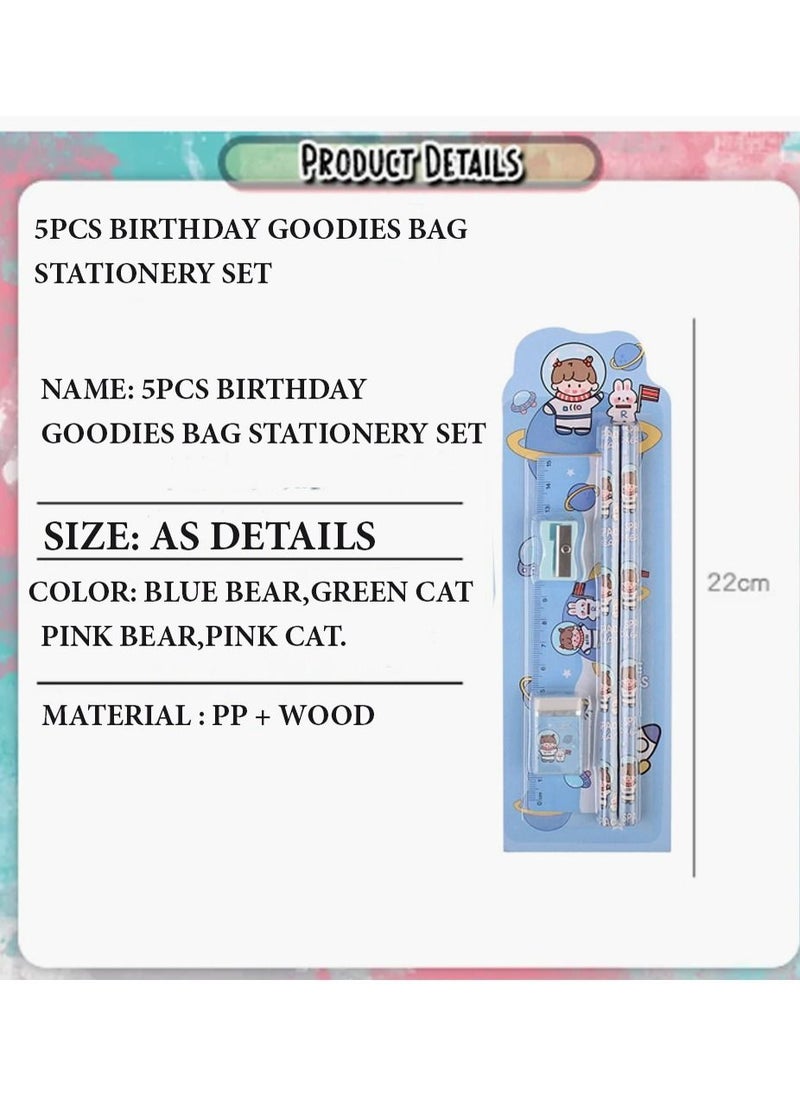 Stationery Set - Pack of 5
Includes: 2 Pencils + 1 Ruler + 1 Eraser + 1 Sharpener-Blue