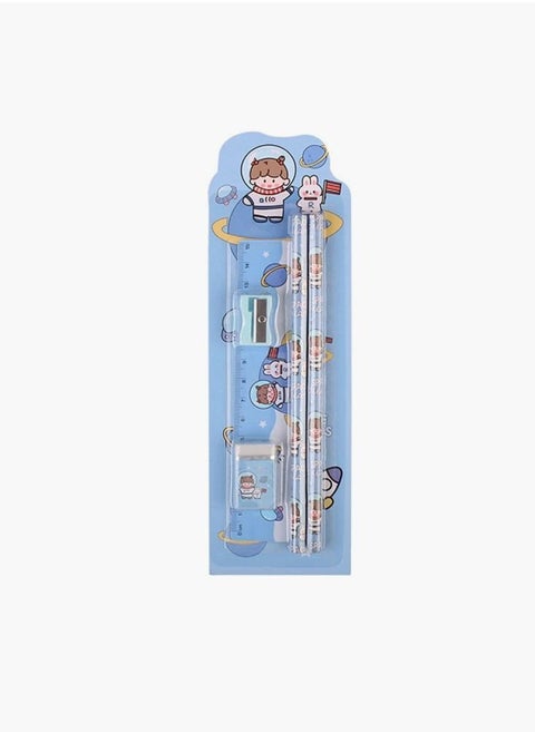Stationery Set - Pack of 5
Includes: 2 Pencils + 1 Ruler + 1 Eraser + 1 Sharpener-Blue