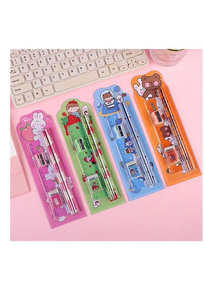 Stationery Set - Pack of 5
Includes: 2 Pencils + 1 Ruler + 1 Eraser + 1 Sharpener-Blue