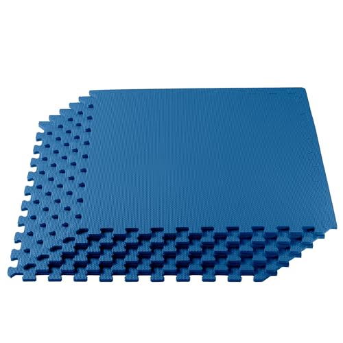 We Sell Mats 3/8 Inch Thick Multipurpose Exercise Floor Mat with EVA Foam, Interlocking Tiles, Anti-Fatigue for Home or Gym, 24 in x 24 in, Blue (M24-10M) - Image 1