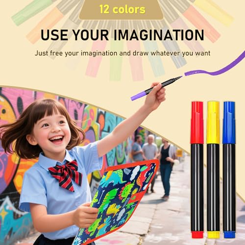 Unicelucky 12-Color Markers for LED Note Board with Colors, Compatible with Reusable Doodle Book, Light-Up Acrylic Message Boards,and LED Writing Boards, Neon Markers Erasable Pens (12) - Image 5