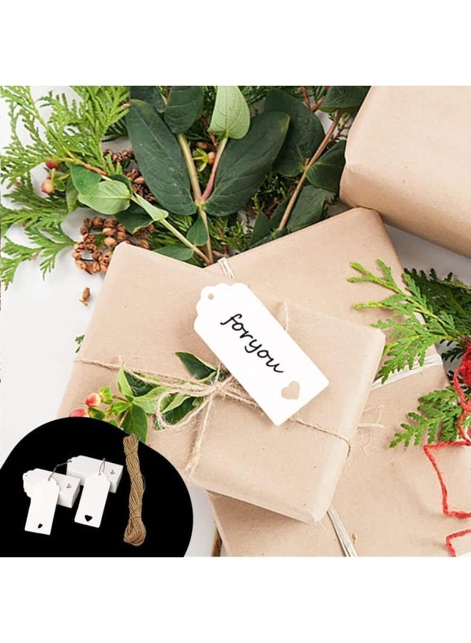 Premify 200 قطعة من بطاقات الهدايا المصنوعة من ورق الكرافت الأبيض مع خيوط الجوت الطبيعية بطول 25 مترًا - تغليف الهدايا باستخدام هذه الملصقات المعلقة على شكل قلب مجوف مستطيل الشكل، وهي علامة مثالية للاستخدام في أعياد الميلاد وحفلات الزفاف - Image 5