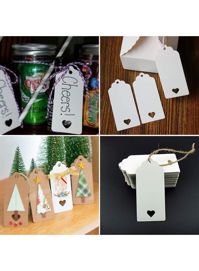 Premify 200 قطعة من بطاقات الهدايا المصنوعة من ورق الكرافت الأبيض مع خيوط الجوت الطبيعية بطول 25 مترًا - تغليف الهدايا باستخدام هذه الملصقات المعلقة على شكل قلب مجوف مستطيل الشكل، وهي علامة مثالية للاستخدام في أعياد الميلاد وحفلات الزفاف - Image 4