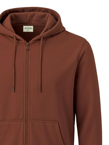 ADRO Men's Cotton Neck Hooded Sweatshirt (ZHH-24-PLN-BR_Downtown Brown - Image 3