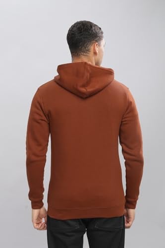 ADRO Men's Cotton Neck Hooded Sweatshirt (ZHH-24-PLN-BR_Downtown Brown - Image 2