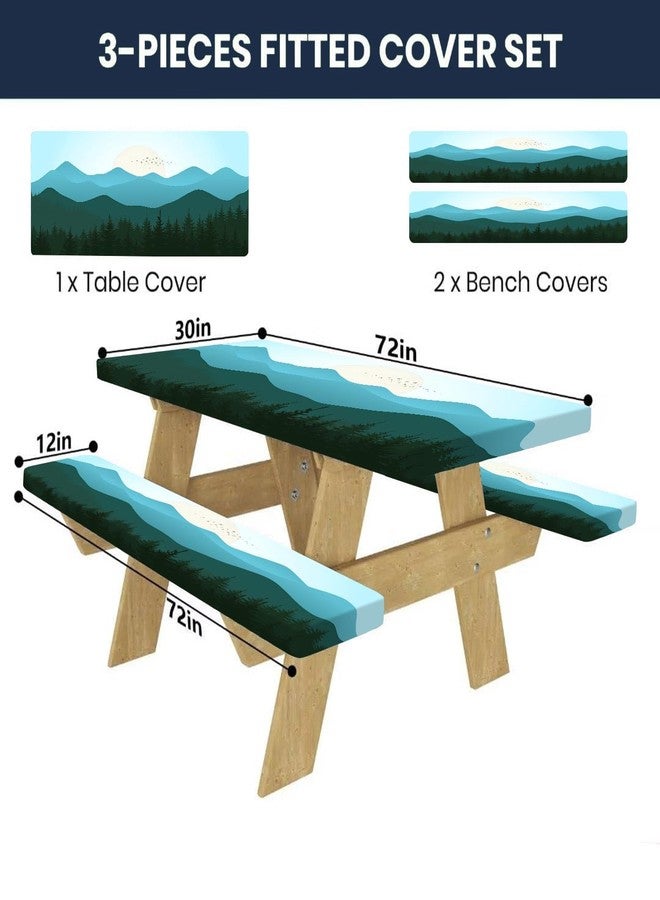 CAPSCEOLL Picnic Table Cover with Bench Covers Waterproof & Windproof Camping Tablecloth Elastic Outdoor Table Protector with Drawstring Bag for Camping Essentials, 72X30in, Green Mountain - Image 2