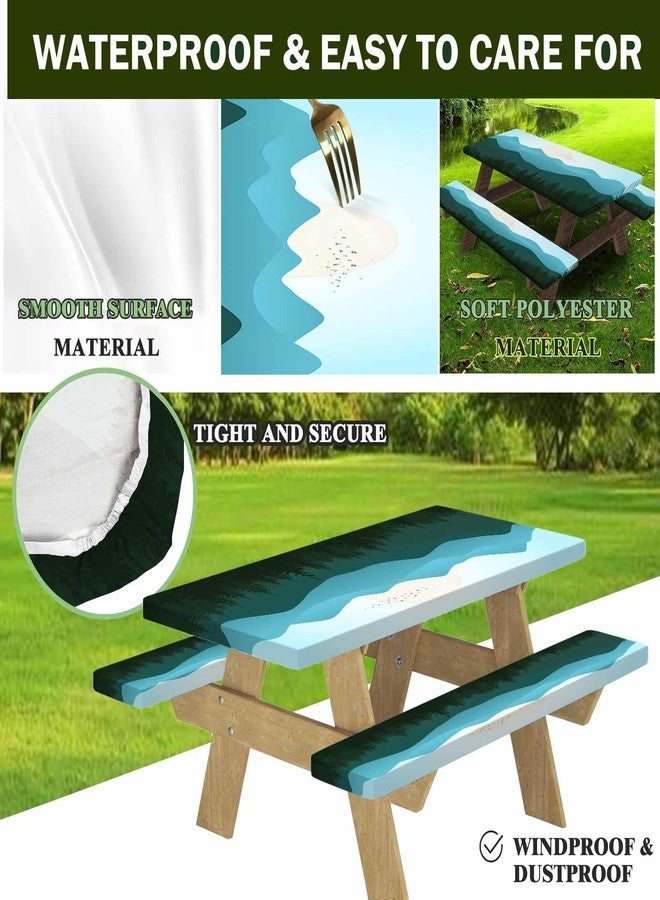 CAPSCEOLL Picnic Table Cover with Bench Covers Waterproof & Windproof Camping Tablecloth Elastic Outdoor Table Protector with Drawstring Bag for Camping Essentials, 72X30in, Green Mountain - Image 5