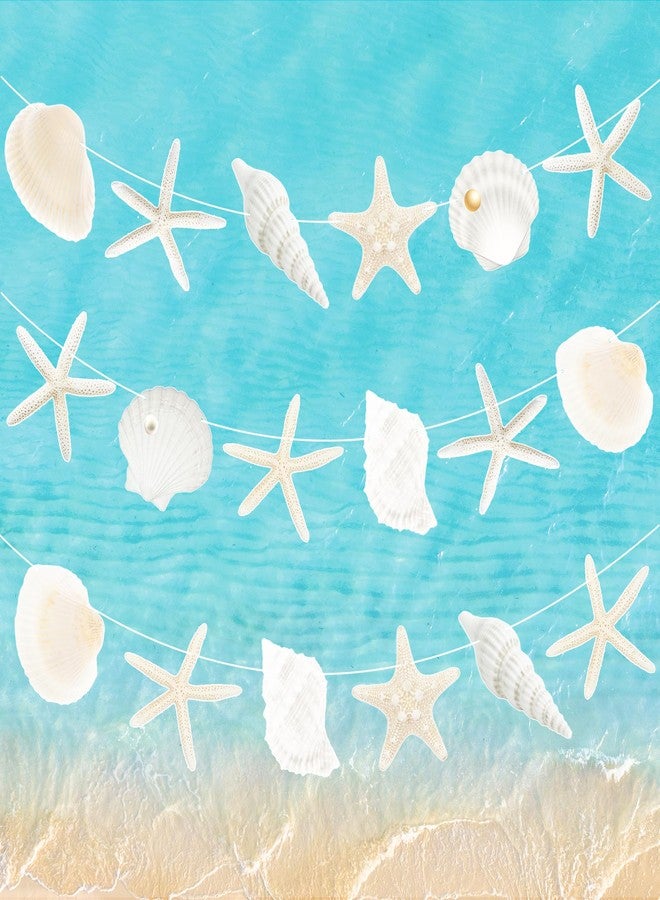 umoni Starfish Seashell Party Banners Beach Seashell Birthday Decorations 3PCS Ocean Coastal Nautical Party Banners Starfish Cutouts Hanging Banner Supplies for Under The Sea Mermaid Wedding Decor - Image 1