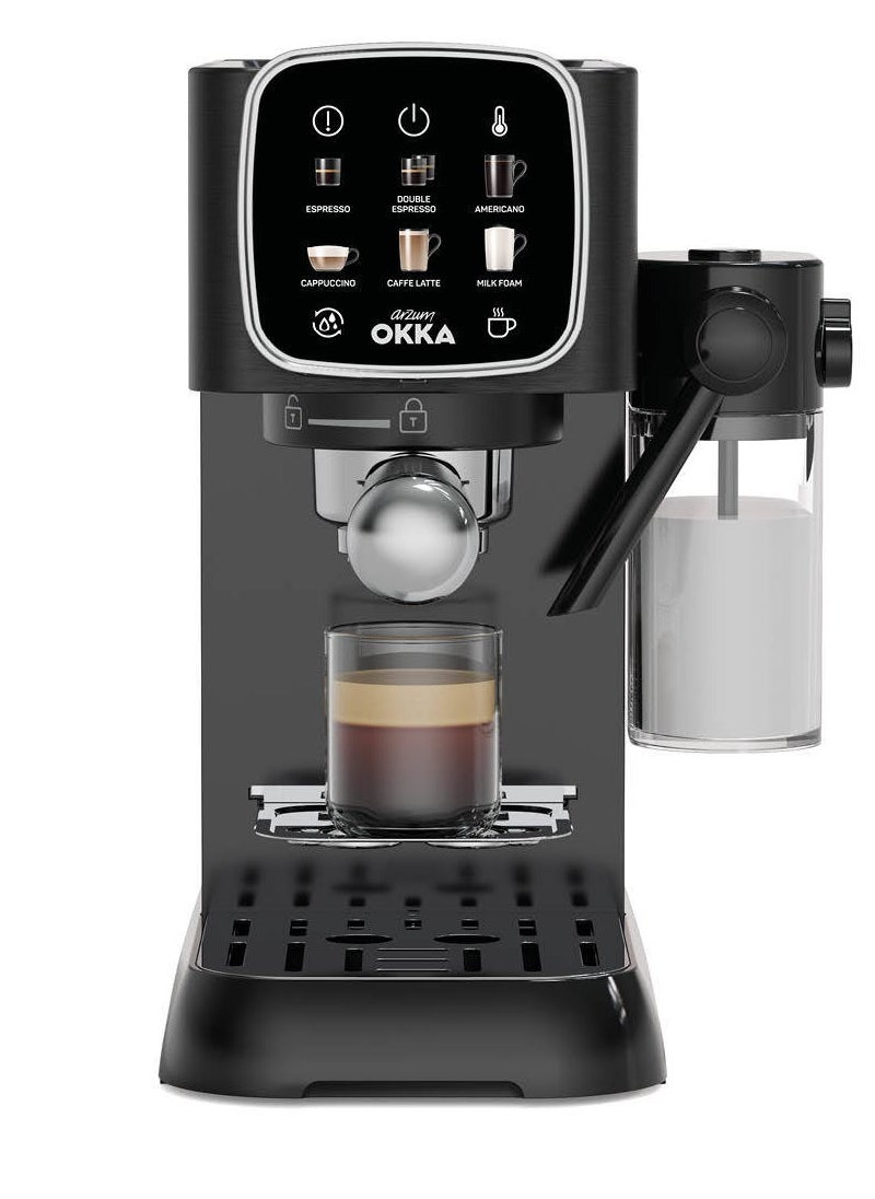 arzum okka Solo Espresso Machine Semi Automatic 1628 Watt Pressure15 bar  Capacity: 1.1L liters OK0032-0500 Black/Silver  - Image 1