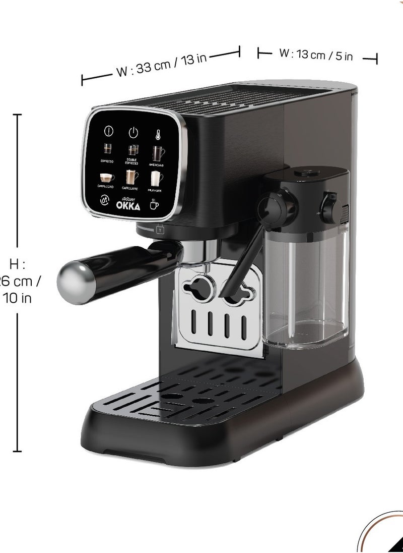 arzum okka Solo Espresso Machine Semi Automatic 1628 Watt Pressure15 bar  Capacity: 1.1L liters OK0032-0500 Black/Silver  - Image 4