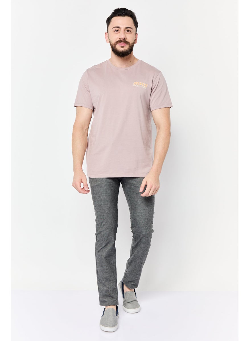 DOCKERS - Men Crew Neck Short Sleeves Brand Logo T-Shirt, Dusty Pink - Image 1