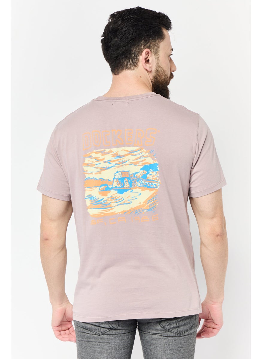DOCKERS - Men Crew Neck Short Sleeves Brand Logo T-Shirt, Dusty Pink - Image 1