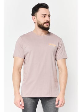 Men Crew Neck Short Sleeves Brand Logo T-Shirt, Dusty Pink