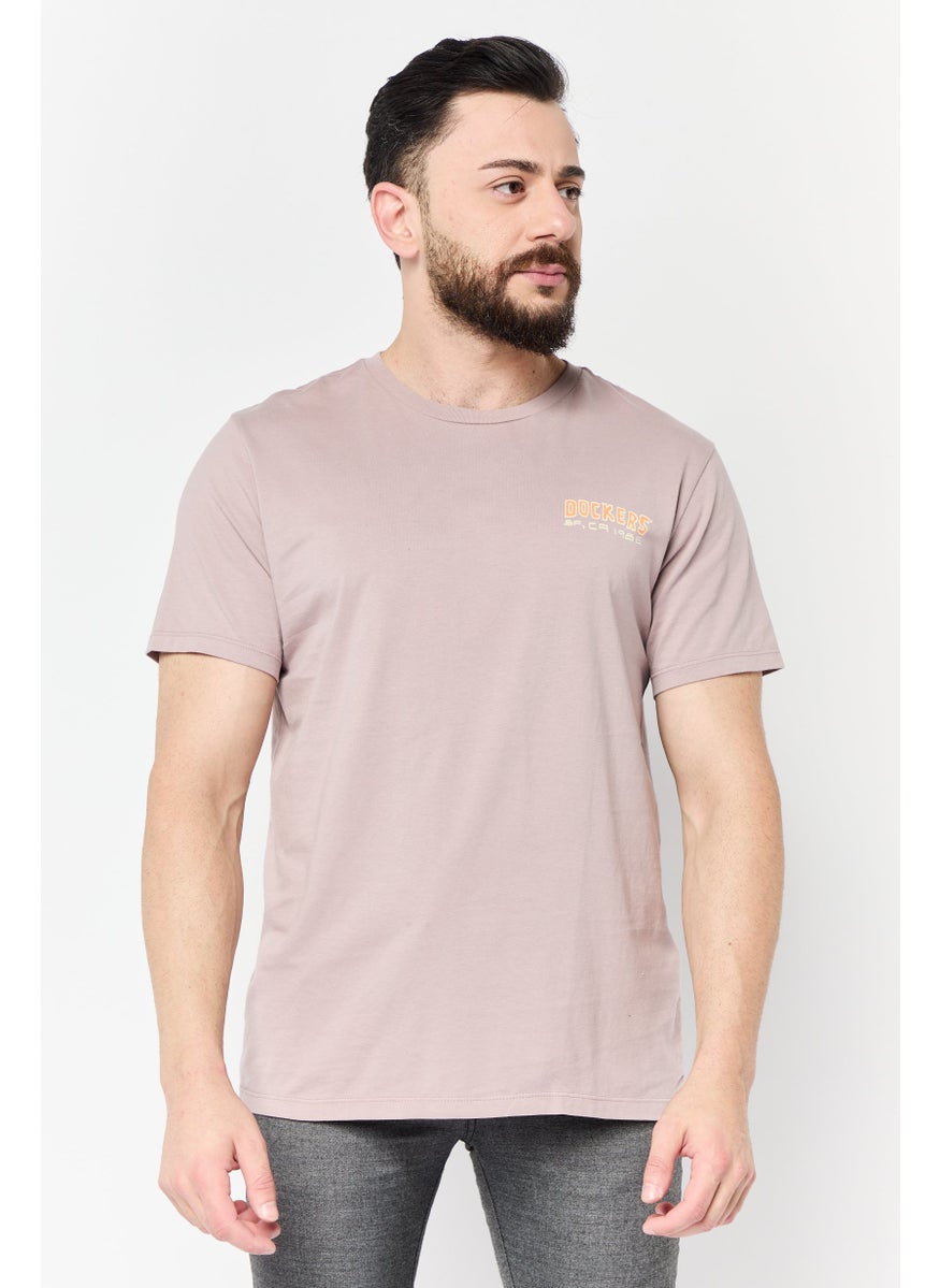 DOCKERS - Men Crew Neck Short Sleeves Brand Logo T-Shirt, Dusty Pink - Image 1