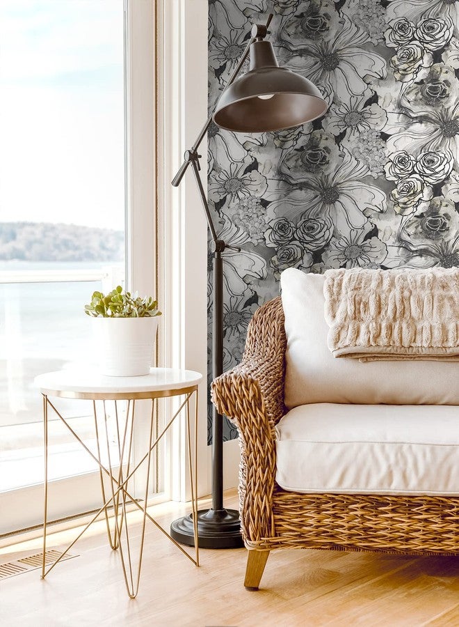 NextWall Harry & Grace Ink Rose Abstract Floral Peel and Stick Wallpaper (Onyx) - Image 4