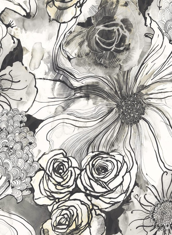 NextWall Harry & Grace Ink Rose Abstract Floral Peel and Stick Wallpaper (Onyx) - Image 1
