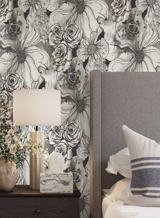NextWall Harry & Grace Ink Rose Abstract Floral Peel and Stick Wallpaper (Onyx) - Image 3
