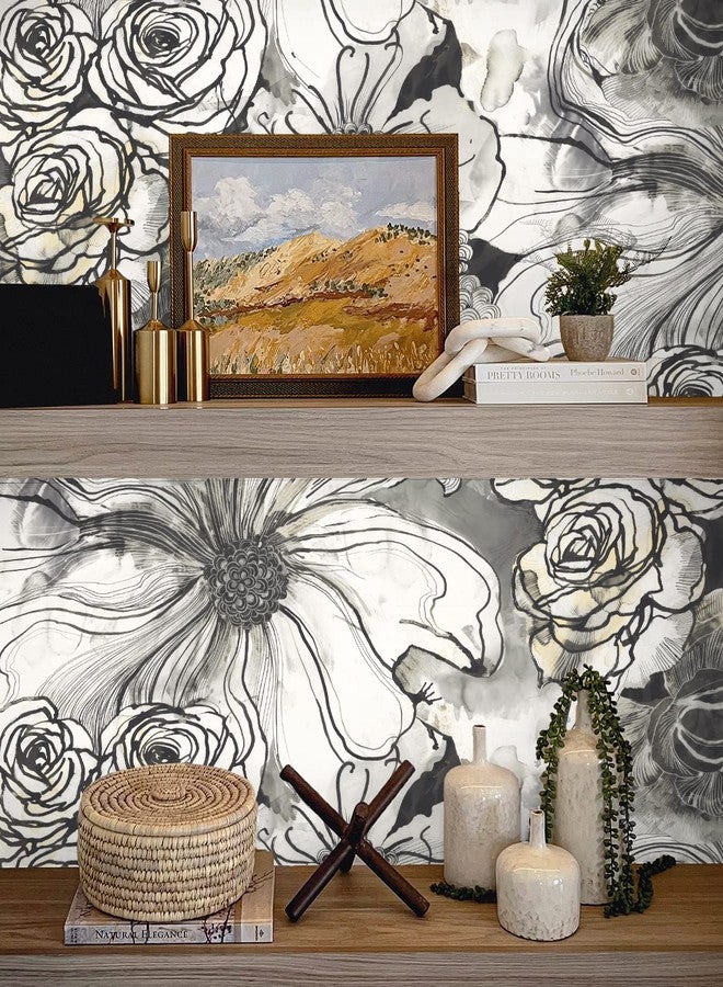 NextWall Harry & Grace Ink Rose Abstract Floral Peel and Stick Wallpaper (Onyx) - Image 5