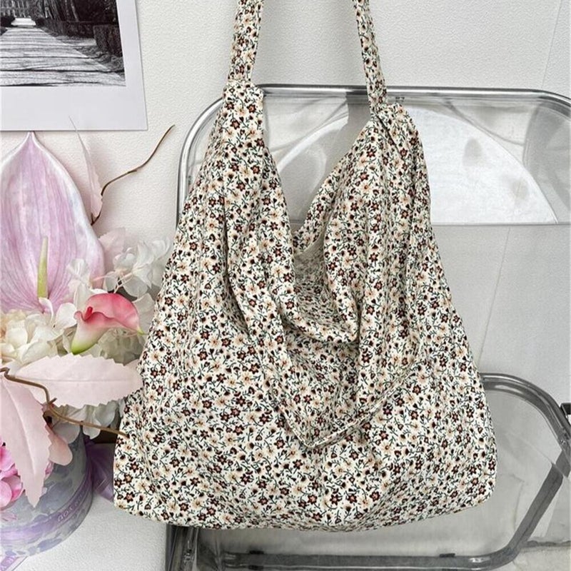 South Korea Dongdaemun New Style Fresh Floral Canvas Bag Women'S Street All-Match Underarm Bag Shoulder Bag Large Capacity Women'S Bag - Image 4