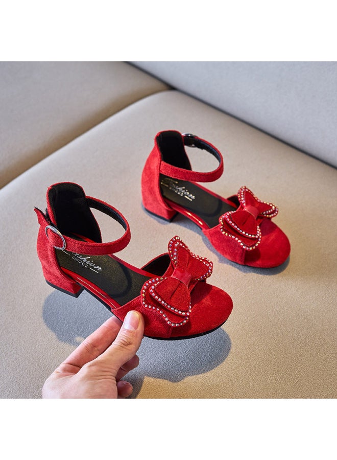 Girls' High Heel Sandals Dance New Summer Dancing Medium And Big Children Princess Style Fashion High-end Children's Sandals