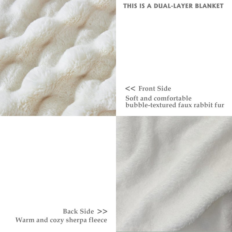 Serenhom 50x60 Inches Ultra-Soft Fuzzy Faux Fur Plush Throw Blanket - Thick, Warm Sherpa for Couch, Sofa, Bedroom, Camping - Decorative Blanket for Cozy Warmth, Bubble Ivory White - Image 3