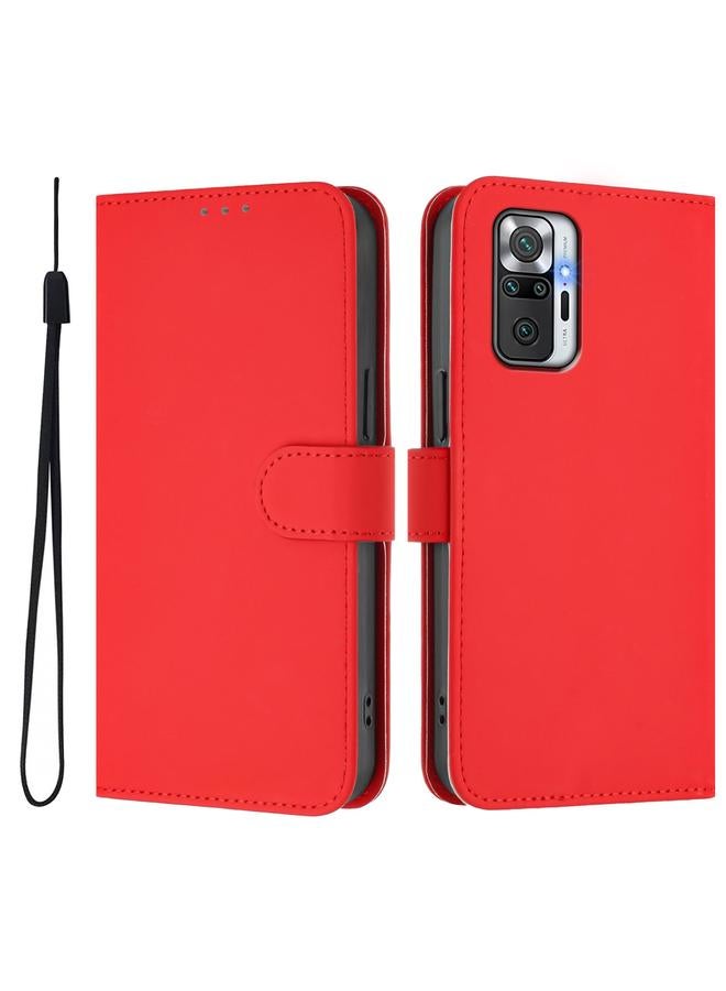 S-TOP Case For Redmi Note 10 Pro 4G / 10 Pro Max Skin Feel Solid Color Leather Phone Case with Lanyard - Image 2
