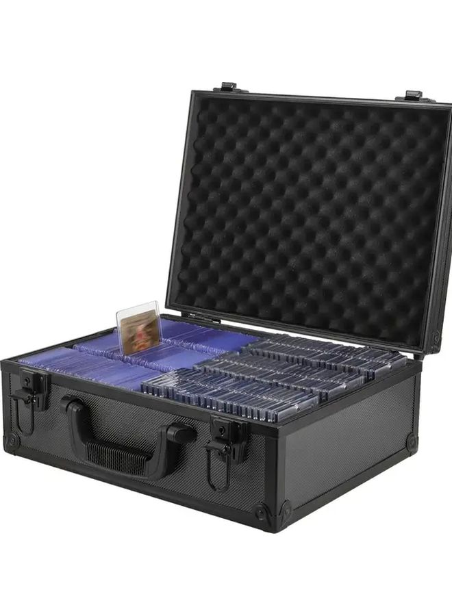 Large Capacity 1 Pack 6 Compartment Trading Card Organizer Durable Aluminum Alloy Waterproof Storage Box With Anti Slip Rubber Feet And Secure Latches For Sports Basketball Anime Cards Protective Foam Interior Sleek Black Exterior - Image 2