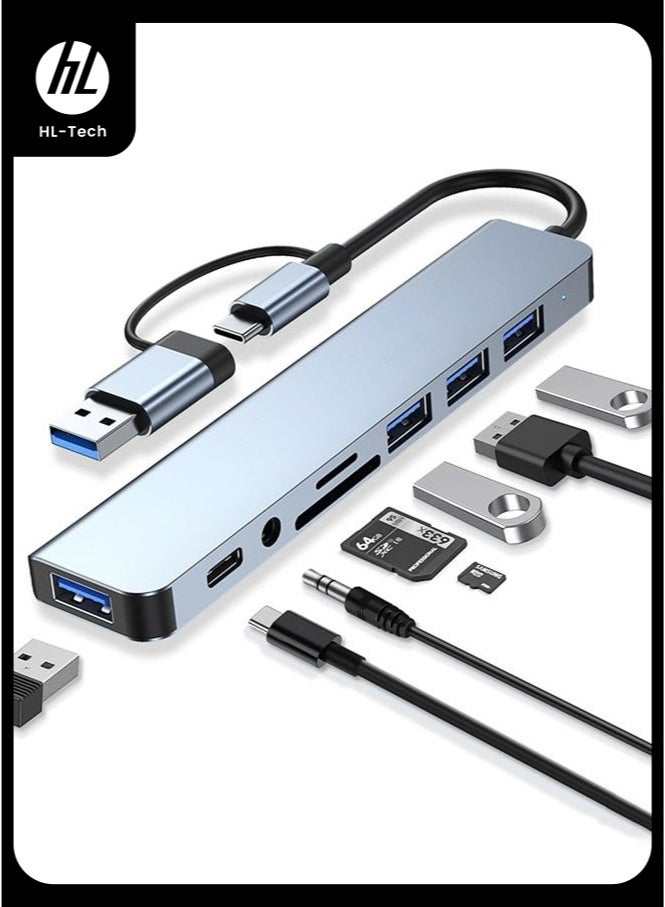 إتش إل تيك يو إس بي سي محور، 8 في 1 نوع سي محور متعدد المنافذ مهايئ مع توصيل طاقة 4K/يو إس بي سي/إيثرنت/2 يو إس بي/إس دي/تي إف قارئ بطاقة متوافق مع أجهزة ماك بوك برو/لينوفو/ديل/إتش بي/إكس بي ساند المزيد من النوع سي - Image 1