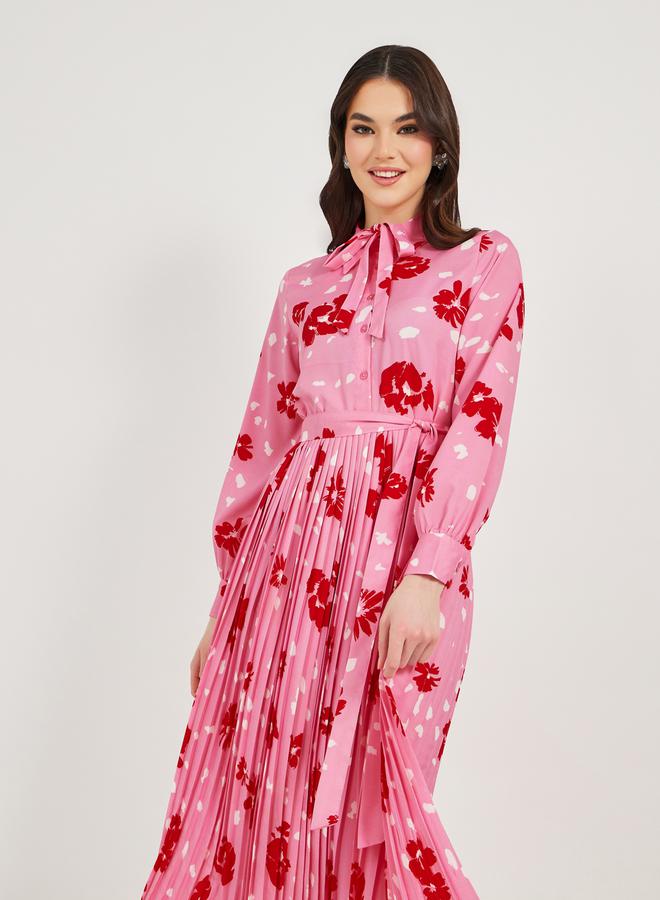 Styli Floral Pleated Midi Dress  - Image 4
