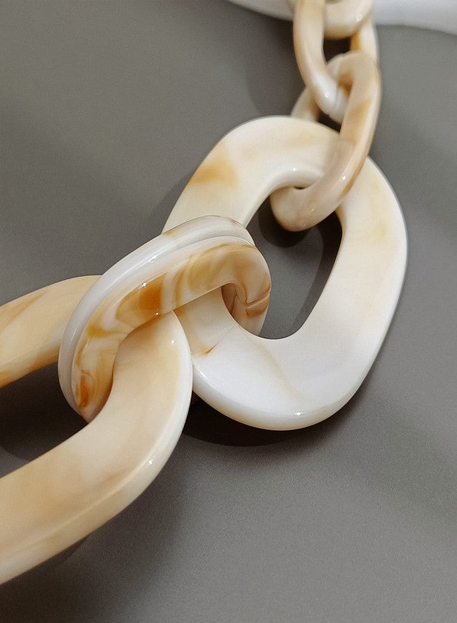 بوكار طقم مجوهرات بوكار للنساء، قلادة سميكة من الأكريليك، سلسلة مكعبة، طوق، وأقراط حلقية (NK-10667-أبيض عتيق) - Image 3