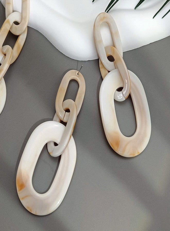 بوكار طقم مجوهرات بوكار للنساء، قلادة سميكة من الأكريليك، سلسلة مكعبة، طوق، وأقراط حلقية (NK-10667-أبيض عتيق) - Image 5