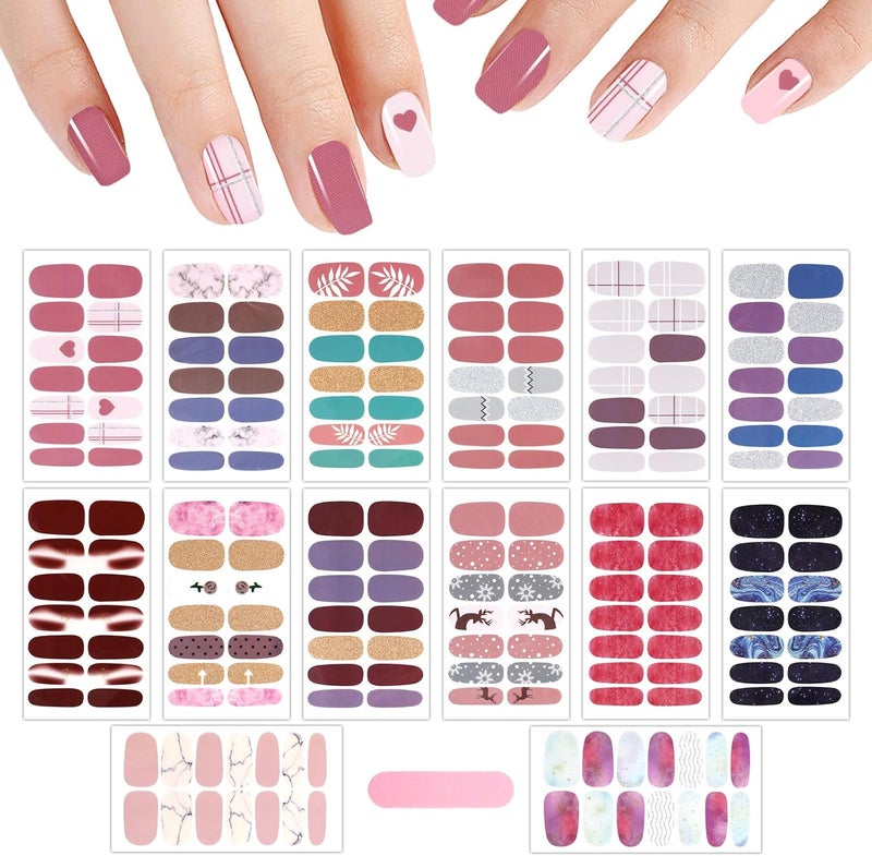 MWOOT 14 Sheets Nail Stickers Self Adhesive Nail Strips Decals for Women Sticker Nails Full Wraps Pink Colors Fingernail Stickers for Women Fingernail Sticker Stick on Nails Decal Decorations