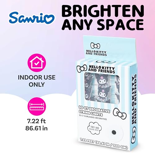 Silver Buffalo Sanrio Hello Kitty and Friends Kuromi 20ct Decorative String Lights 7 Feet Long Battery Powered 2 AA Batteries Included Cool White LED Indoor Use Only - Image 3