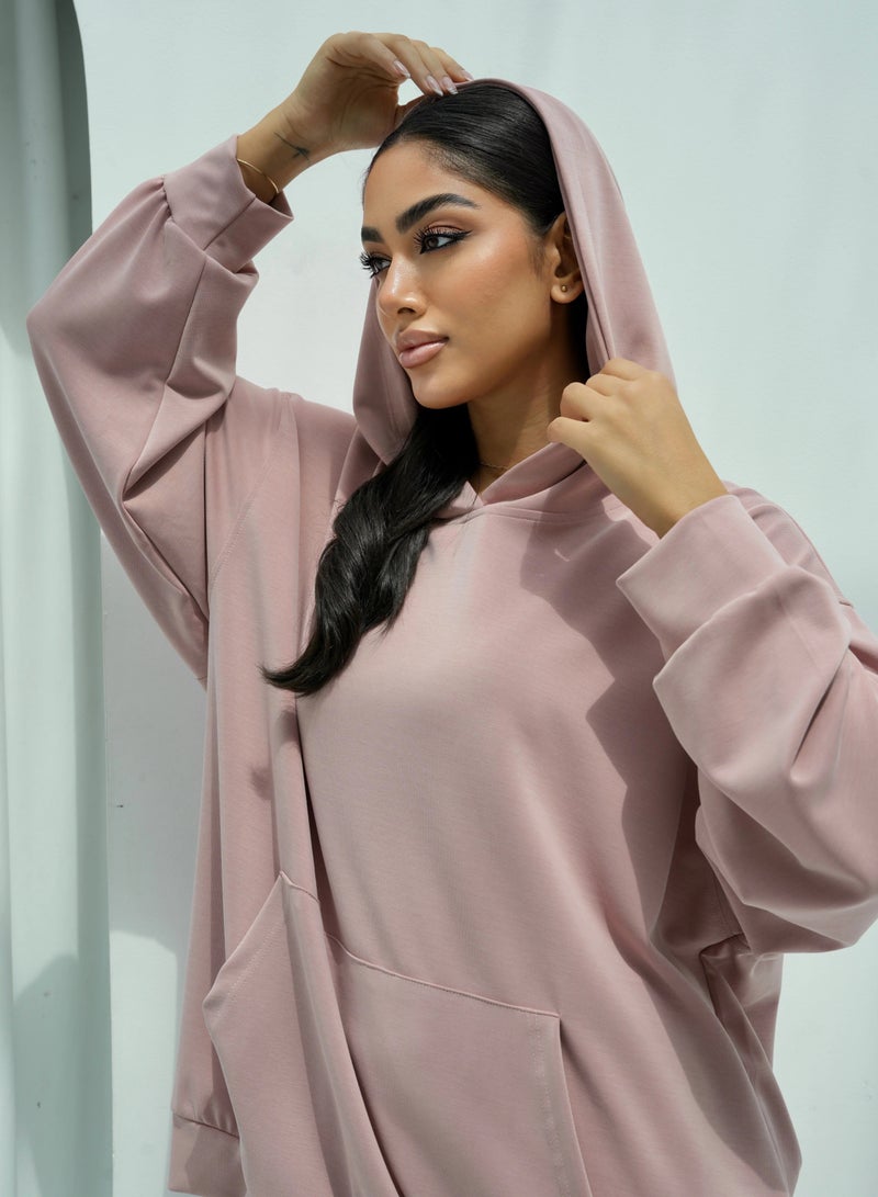 Andy 6616 | Women's Cotton Oversized Two-Piece Hoodie Set Relaxed Fit Hoodie with Front Pocket and Jogger Pants | Pink  - Image 1